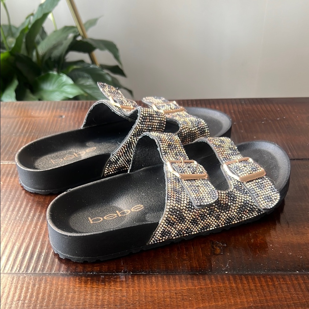 Bebe Black and Gold Women's Sandals